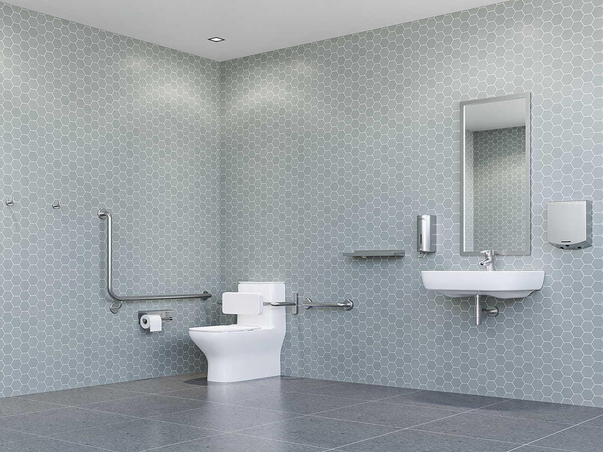 Complete Accessible Toilet Package Right Hand in Satin Stainless Steel