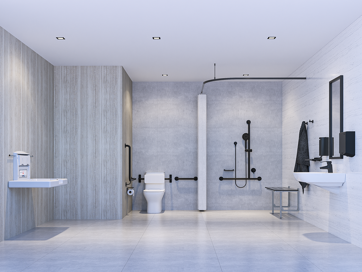 Complete Accessible Bathroom Package Right Hand in Designer Black