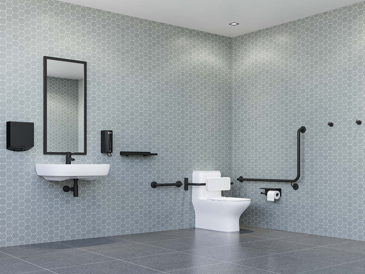 Complete Accessible Toilet Package Left Hand in Designer Black