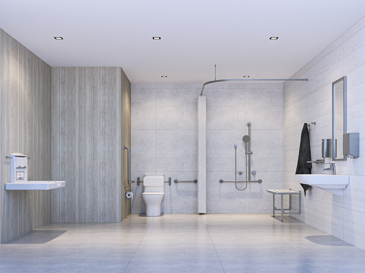 Complete Accessible Bathroom Package Right Hand in Satin Stainless Steel
