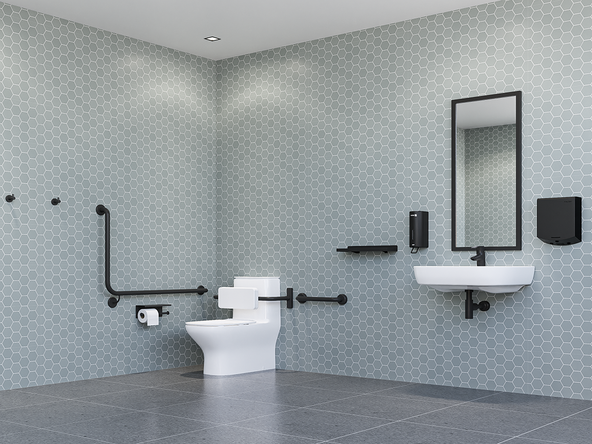 Complete Accessible Toilet Package Right Hand in Designer Black