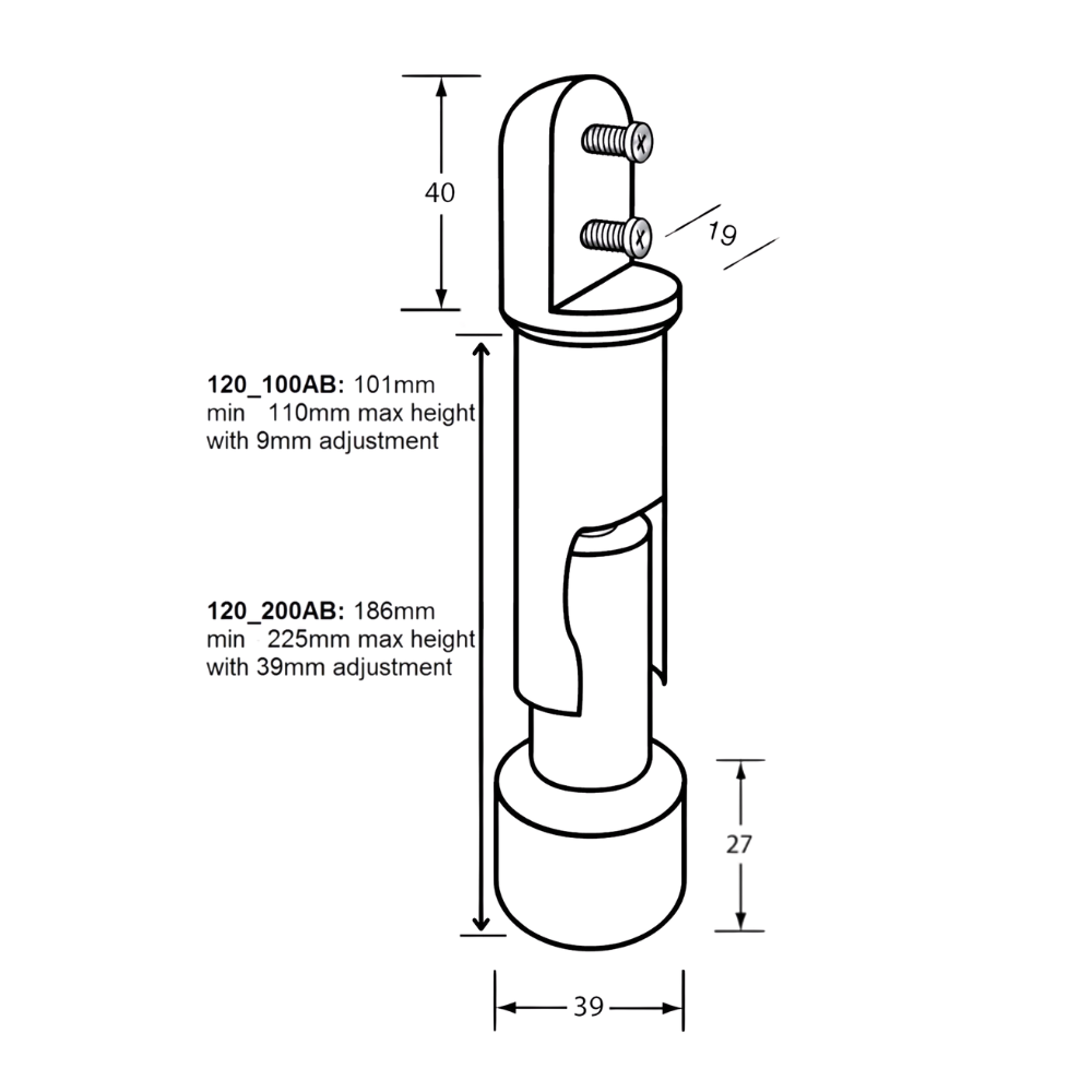 120_200AB - 200mm Heavy Duty Full Leg in Aluminium