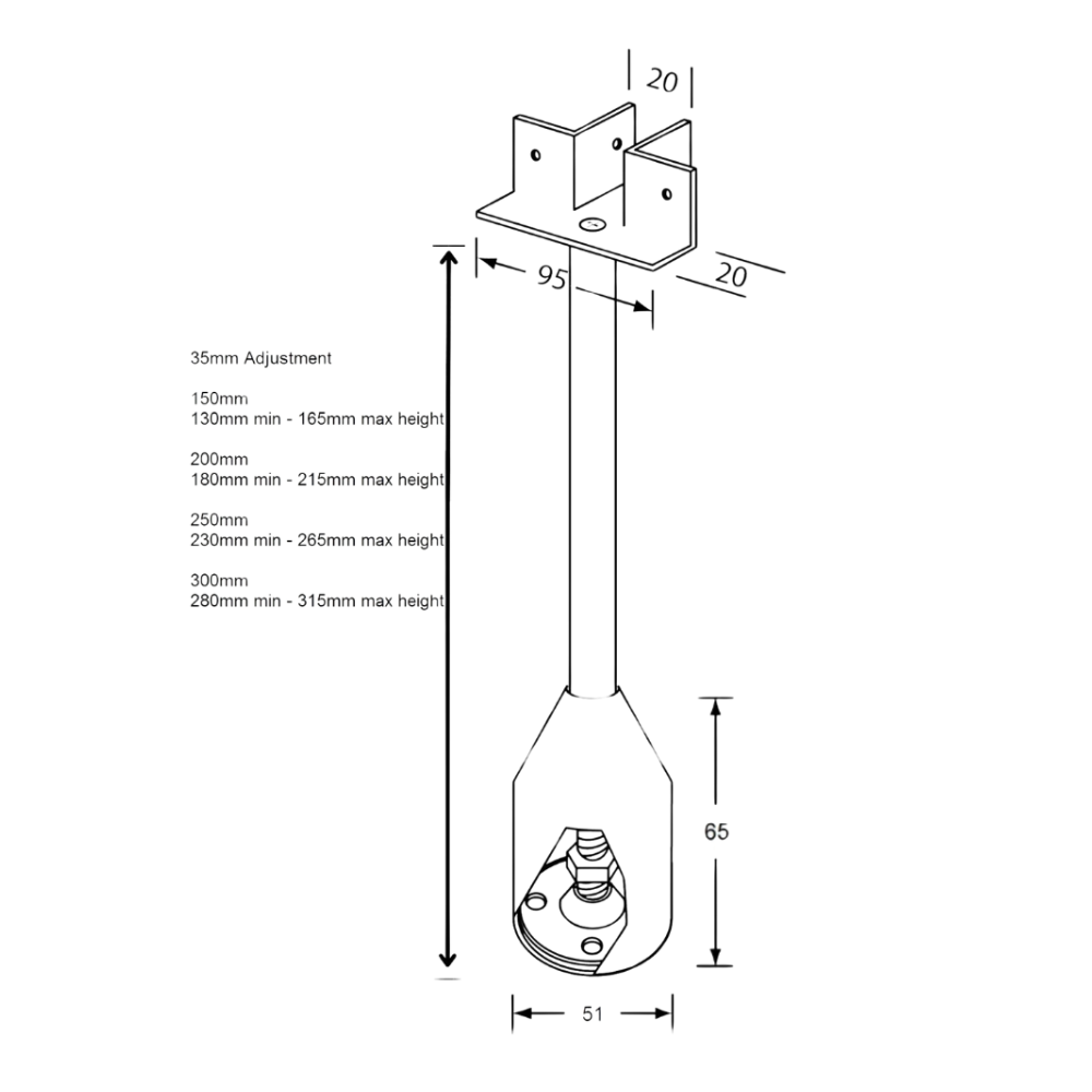 122_200LEG - 200mm T Piece Foot Assembly in Satin Stainless Steel