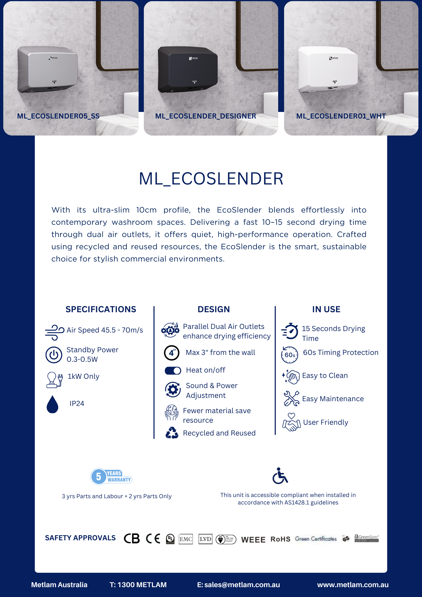 Metlam Australia EcoSlender Hand Dryer Flyer