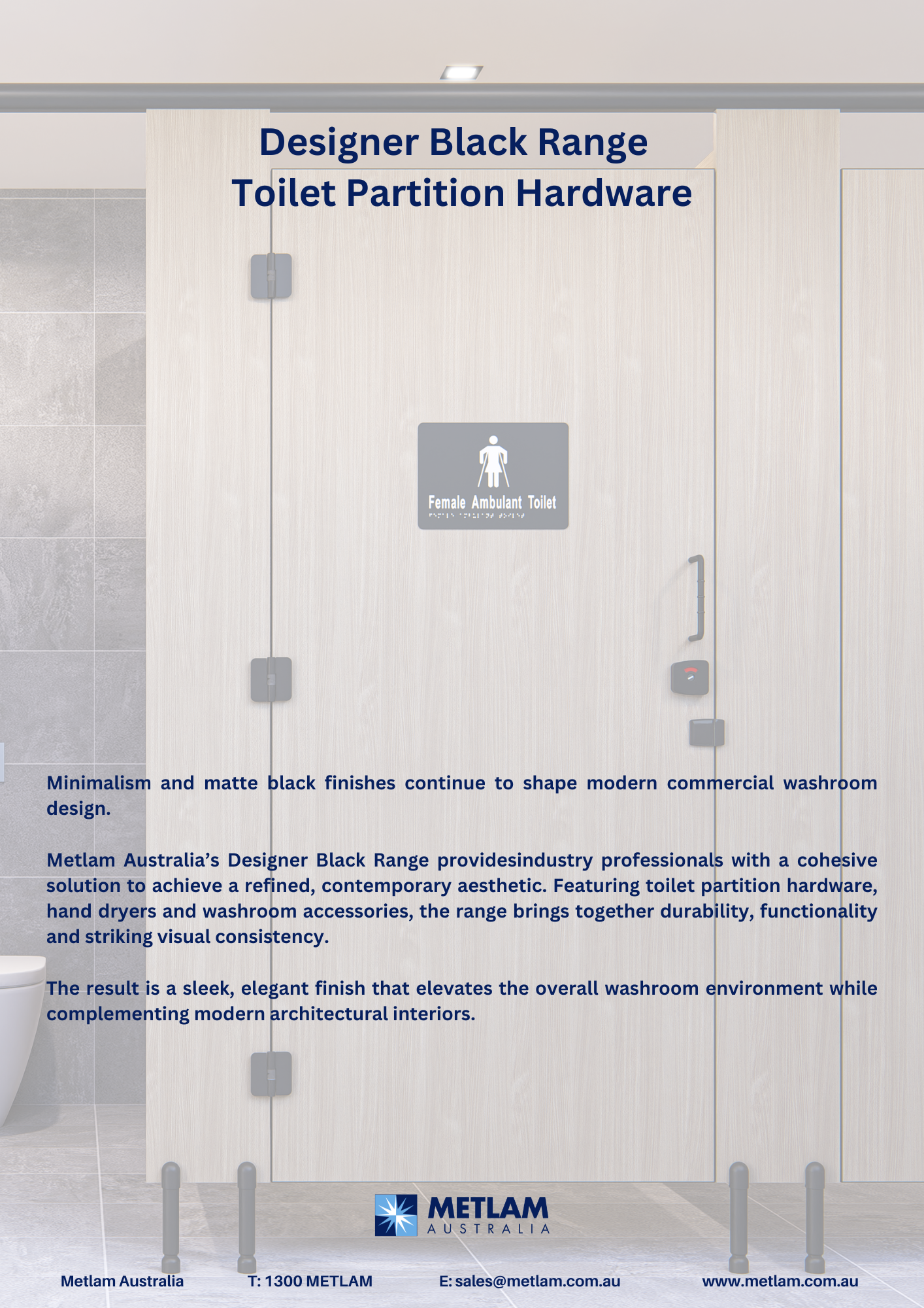 Metlam Australia Designer Black Range of Toilet Partition Hardware