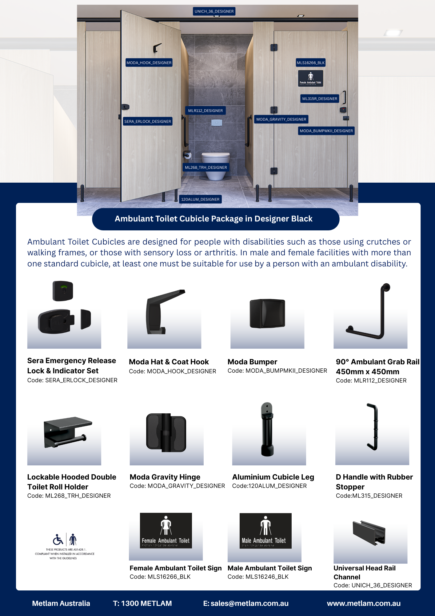 Complete Ambulant Toilet Cubicle Package in Designer Black