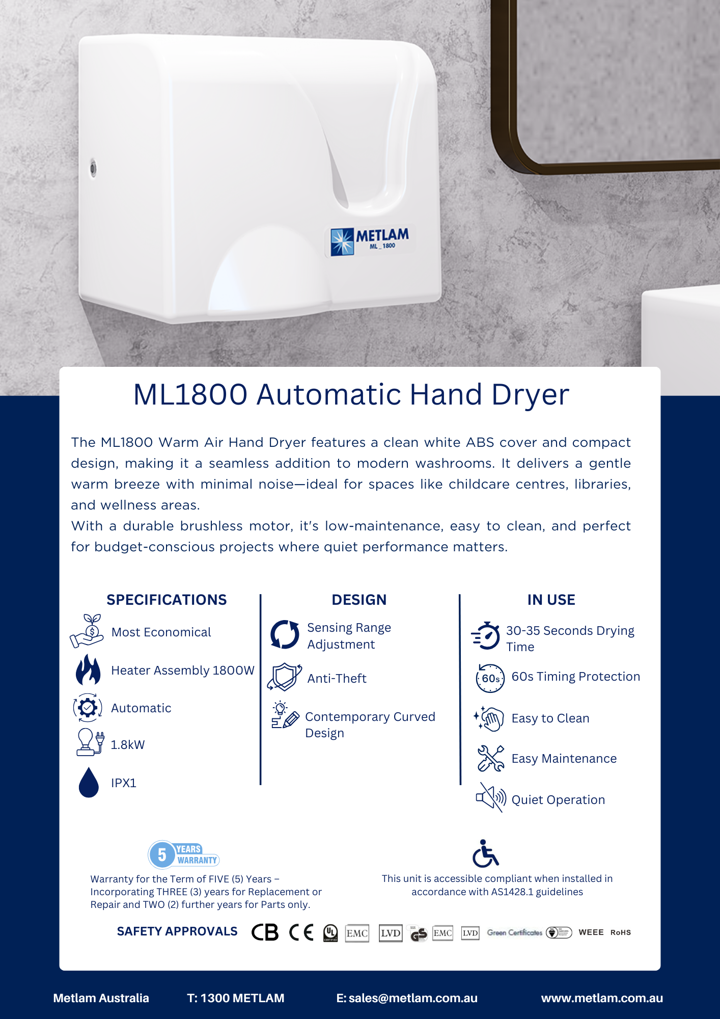 Metlam Australia ML1800 Hand Dryer Flyer
