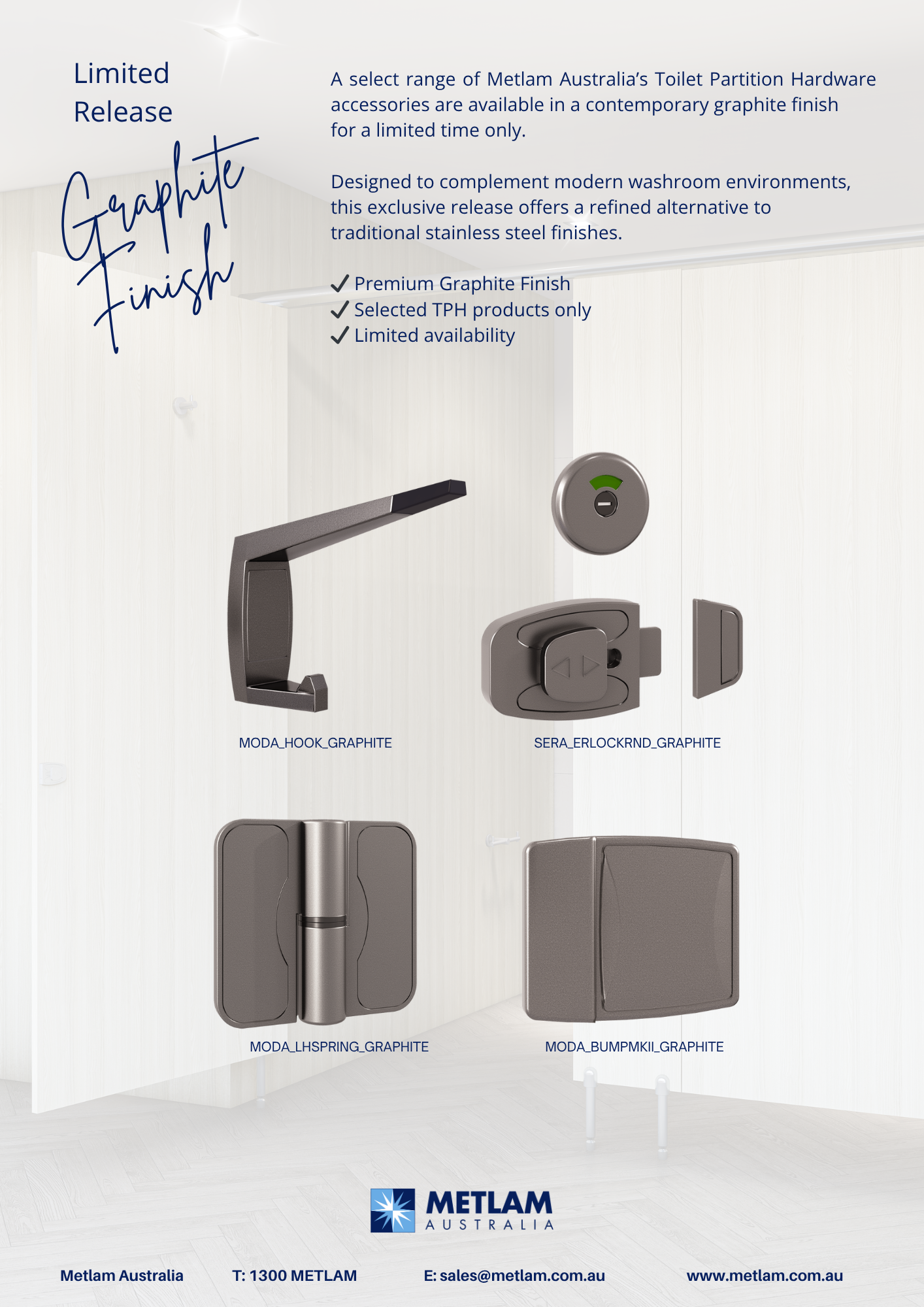 Limited Release - Metlam Australia Toilet Partition Hardware in Graphite