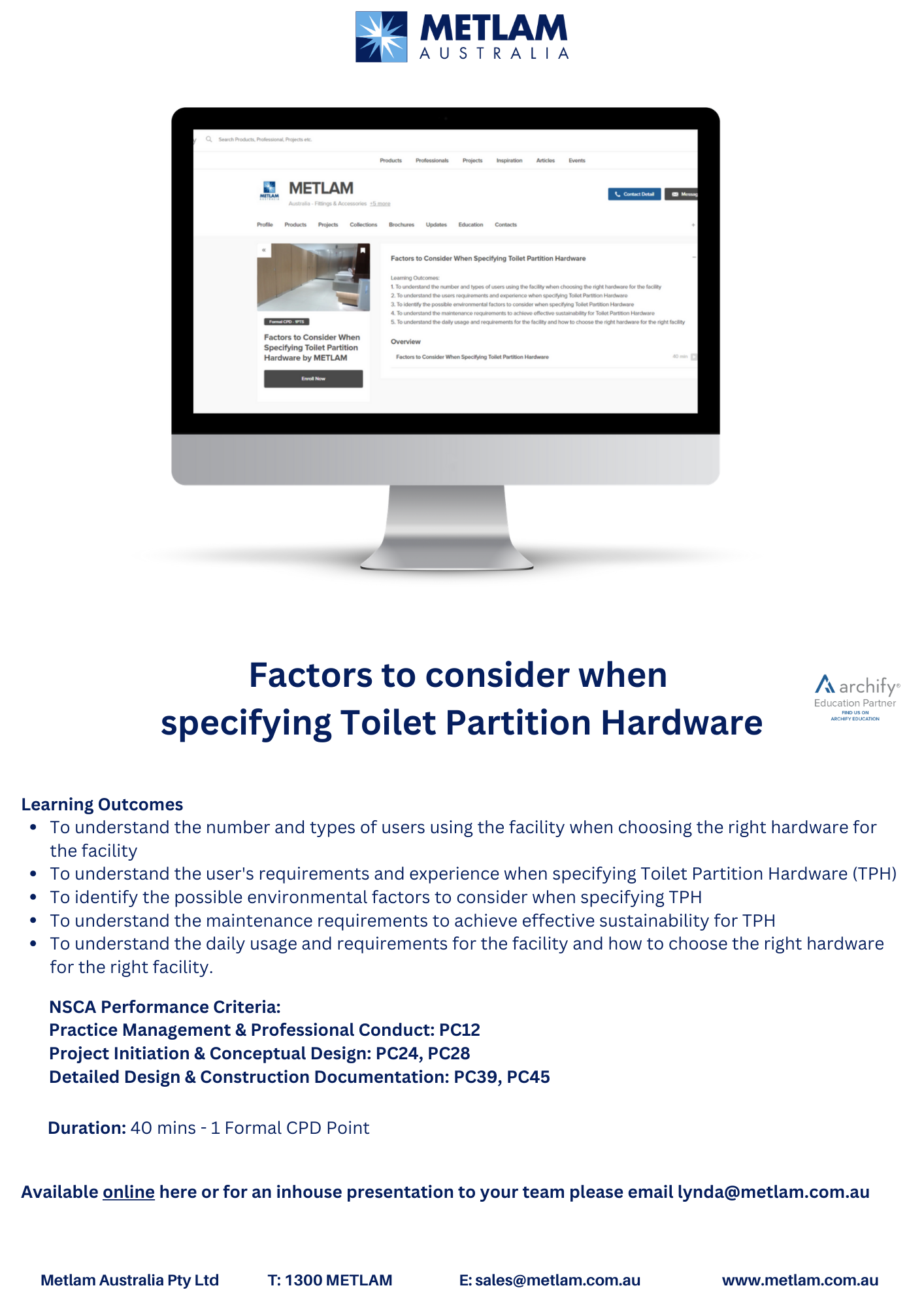 Formal CPD - Factors to consider when specifying Toilet Partition Hardware
