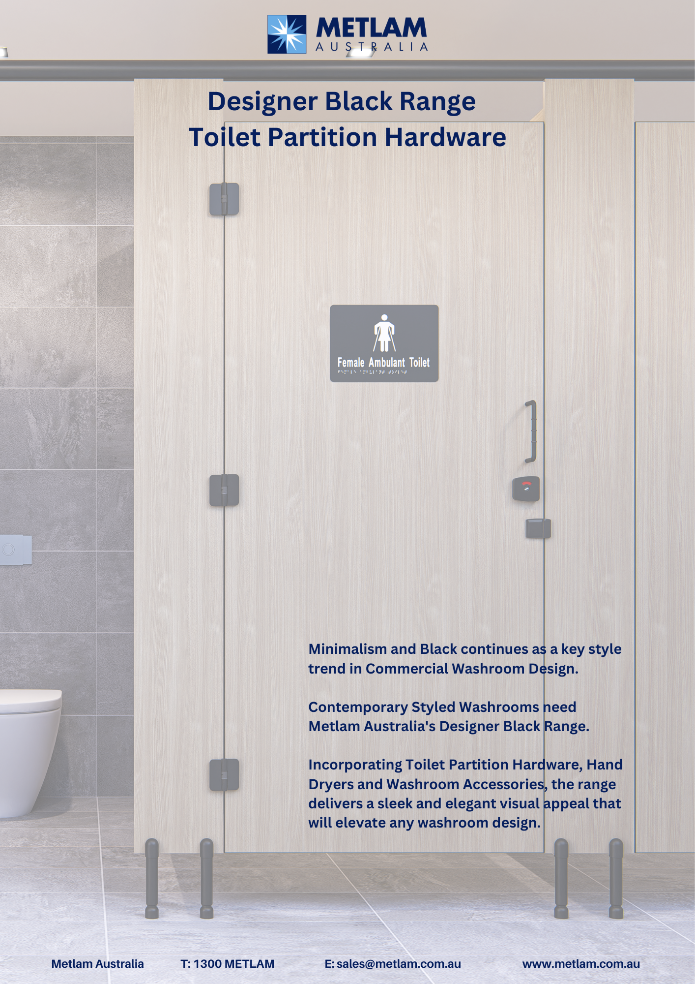 Metlam Australia Designer Black Range of Toilet Partition Hardware