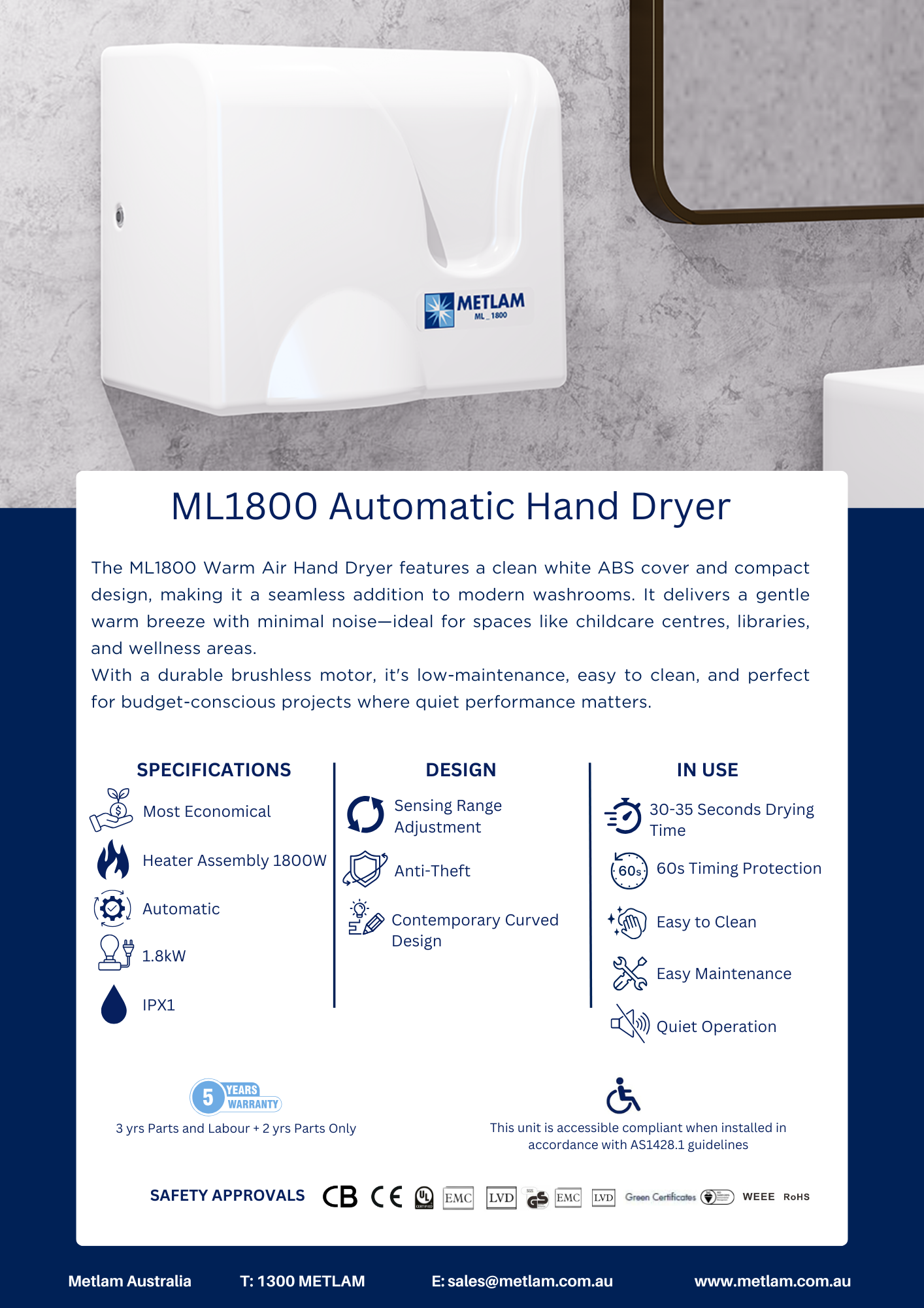 Metlam Australia ML1800 Hand Dryer Flyer